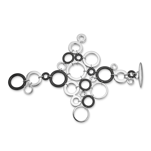 Circular Logic bracelet in Sterling silver and rubber by Liisa Gude Deberitz. Winner of Design 20.14 in Venice, Italy.